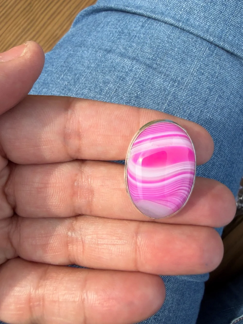 925 Sterling Silver Pink Agate Oval Statement Ring - Women Jewelry